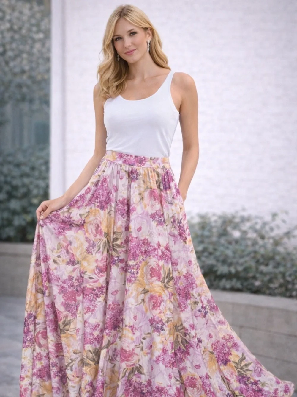 Floral Maxi Skirt in Pink & Cream - Picture 2 of 3